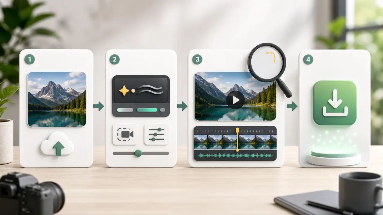 A visual checklist for turning a photo into a watermark-free video