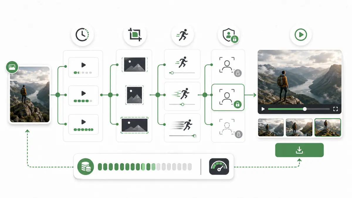 Kling AI settings decision map for duration, aspect ratio, motion strength, subject consistency, and credits