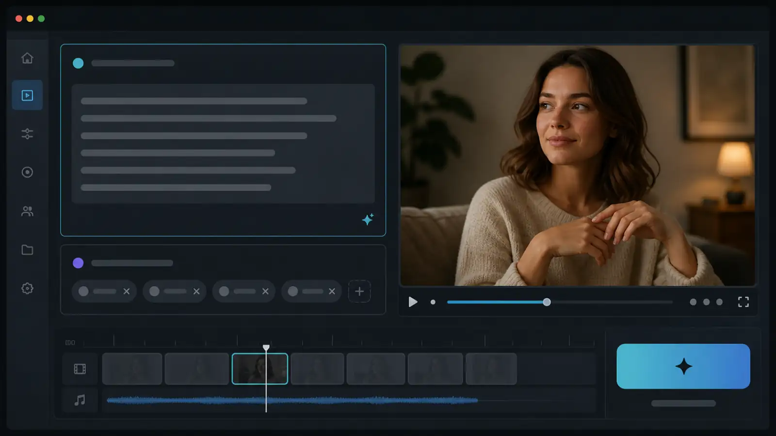 AI video workspace with separate motion prompt and compact constraint controls