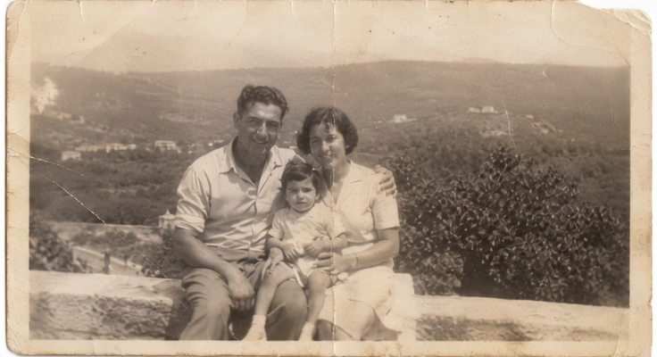 creased stained and faded old photo before restoration and animation