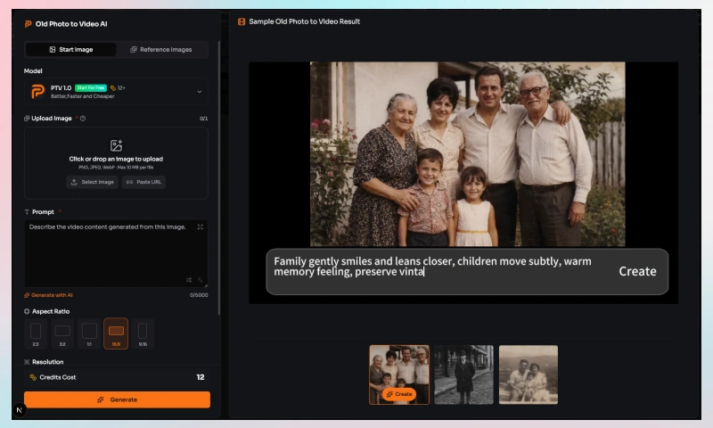 old photo to video AI generation workflow