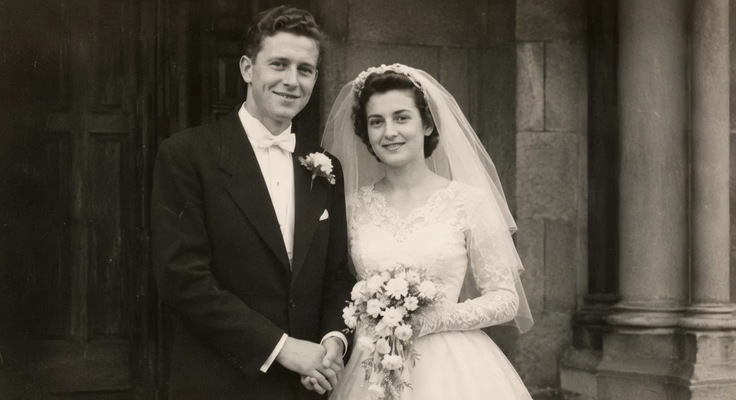 vintage wedding couple photo before AI animation